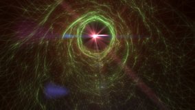 Neon green plasma vortex portal with bright core inside polygon mesh network, abstract digital energy tunnel with lens flare - Powered by Shutterstock - Get 15% off with code: PIKWIZARD15