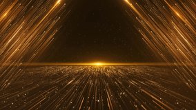 Futuristic Golden Light Ray Stage Leading Lines Light Stage Tunnel, gold light streaks triangular tunnel effect shimmering floor. technology launches, award show stages, and high-energy music events - Powered by Shutterstock - Get 15% off with code: PIKWIZARD15