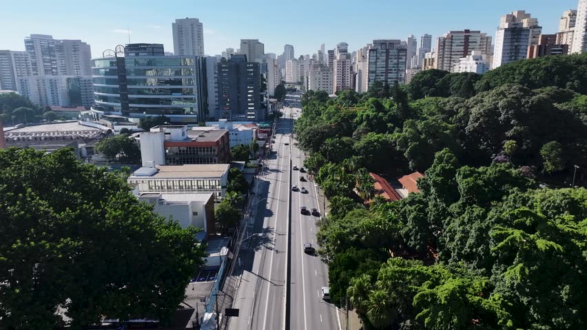 Francisco Matarazzo Avenue At Sao Paulo In Brazil. Landmark Avenue. Downtown District. Highrise Buildings. Francisco Matarazzo Avenue At Sao Paulo In Brazil. Agua Branca Neighborhood.