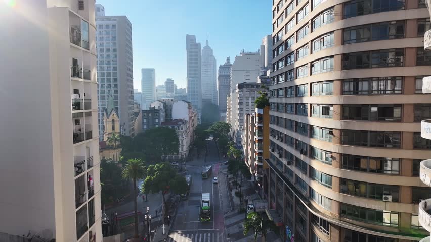 Sao Paulo Skyline At Sao Paulo In Brazil. Sunset City Landscape. Downtown City Scenery. Highrise Buildings. Sao Paulo Skyline At Sao Paulo In Brazil. Tourism Postcard.