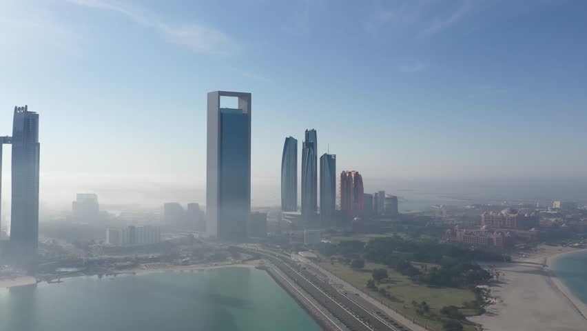 Abu dhabi foggy skyline footage