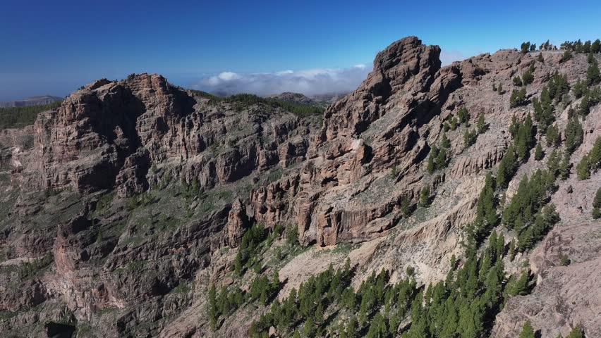 Aerial view of Morro de la Agujereada, Pico de las Nieves, Gran Canaria, Canary Islands, Spain