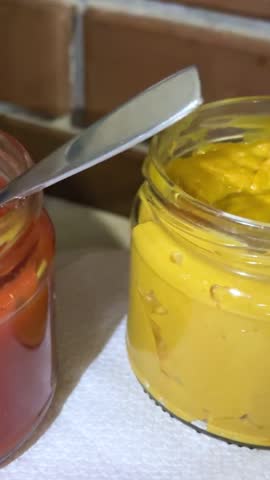 ketchup in a jar mustard, horseradish, sour cream