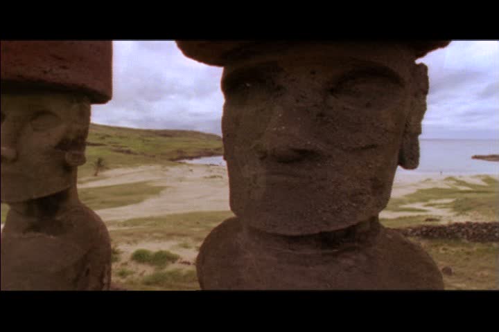 CU face of single moai statue on Easter Island, Chile.