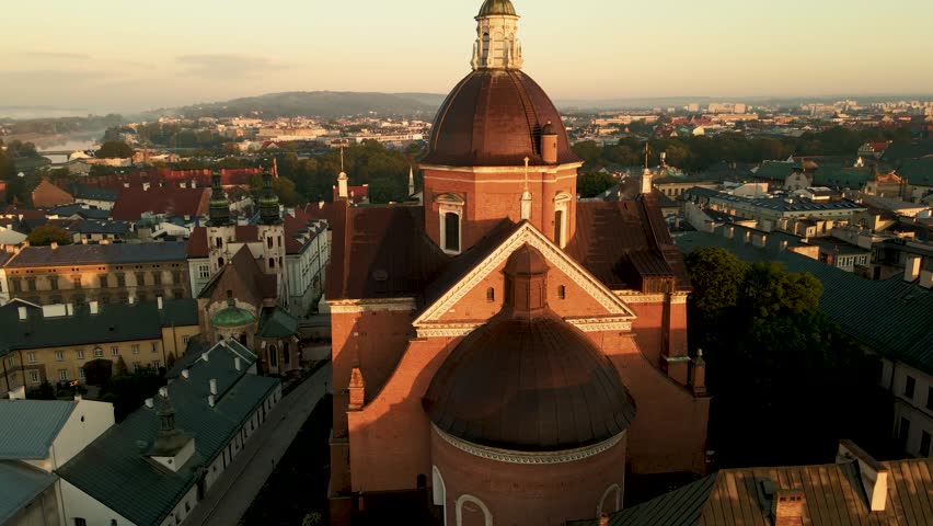 The architecture of the old European city, seen from a drone, Krakow, Poland.