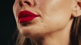 Big Red lips beauty shot, Closeup of red lips with bold lipstick on skin background, glamour, hyaluron hyaluronic acid, treatment. - Powered by Shutterstock - Get 15% off with code: PIKWIZARD15