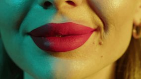 Big Red lips beauty shot, Closeup of red lips with bold lipstick on skin background, glamour, hyaluron hyaluronic acid, treatment. - Powered by Shutterstock - Get 15% off with code: PIKWIZARD15