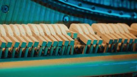 Man playing and tuning piano, Old vintage piano hammers with strings close up,  - Powered by Shutterstock - Get 15% off with code: PIKWIZARD15