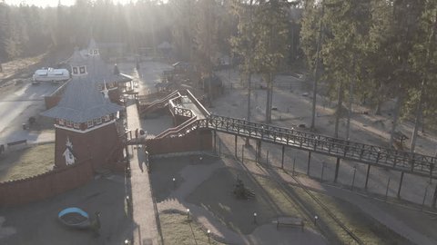 Drone Orbiting above Landscaped Park Area