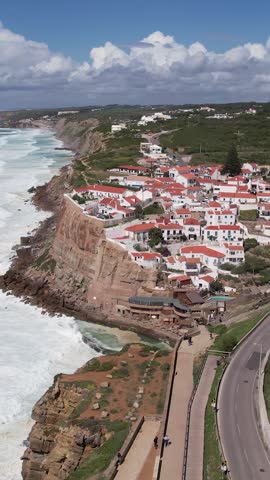 Village of Azenhas do Mar in Portugal Aerial Vertical View