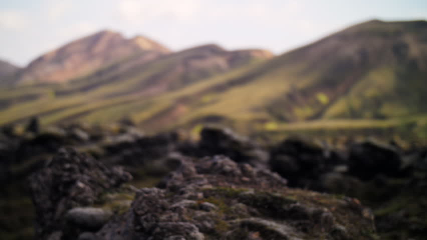 Rocky Mountains and Green Hills Landscape in Iceland Highlands