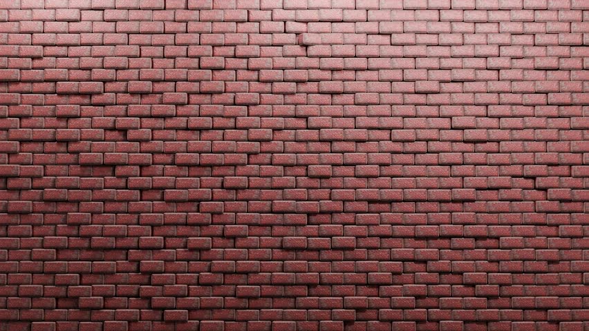 3D render video of a wall with a crack. A red brick wall that seems to open up.