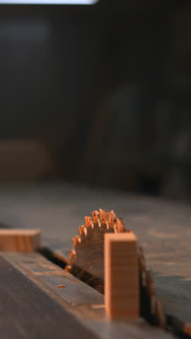 Workshop Blade With Blurred Background, Closeup Of Rotating Saw Blade With Workshop Scene In Background. Media