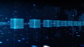 Blockchain Data Chain Network with Connected Digital Cubes and Global Map Background, Secure Decentralized Ledger, Cryptocurrency, Fintech, Cybersecurity and Big Data Technology Concept - Powered by Shutterstock - Get 15% off with code: PIKWIZARD15