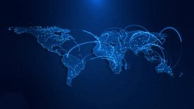 Global Network Connections World Map Digital world map glowing connection lines international data exchange. global business visuals, telecom presentations, technology backgrounds network 3D 4K - Powered by Shutterstock - Get 15% off with code: PIKWIZARD15
