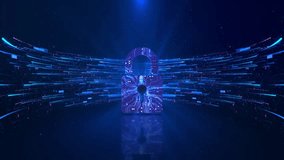 3D Digital Padlock with Glowing Data Streams Light Rays security lock icon standing curved digital data streams in a dark blue space. for encryption, cybersecurity, and financial data protection. - Powered by Shutterstock - Get 15% off with code: PIKWIZARD15