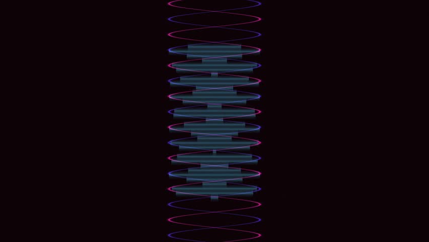 Abstract spiral light pattern forming a stacked coil against a dark background in a minimal night studio setting