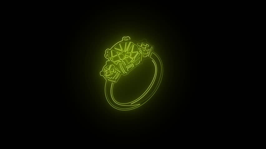 Dynamic neon jewelry footage showing glowing outline of luxury diamond ring against dark studio background