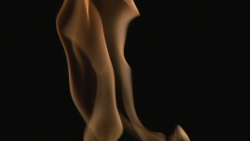 Isolated fire flame burning on black background, close up.