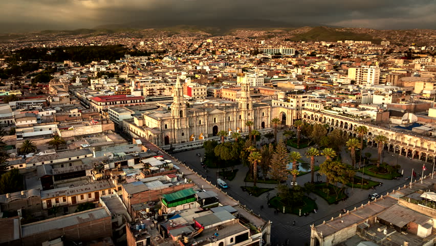 City Skyline, Basilica Cathedral, Religious Landmarks Peru, Timelapse
