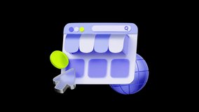 3D icon of a web browser storefront with a globe and cursor For e-commerce website, global retail business, online marketplace, and digital marketing. - Powered by Shutterstock - Get 15% off with code: PIKWIZARD15