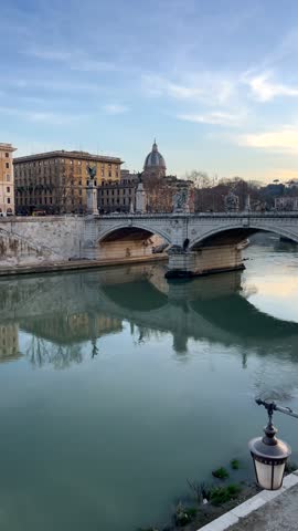 View of Vittorio Emanuele II Bridge in Rome, Italy with St.Peter