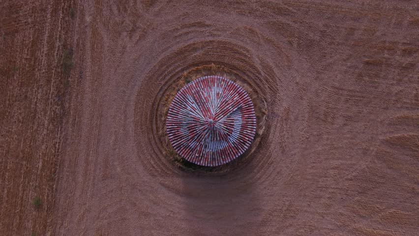 Aerial view from a drone of ancient dovecotes in the Tierra de Campos Region, Palencia Province, Castile and León, Spain, Europe