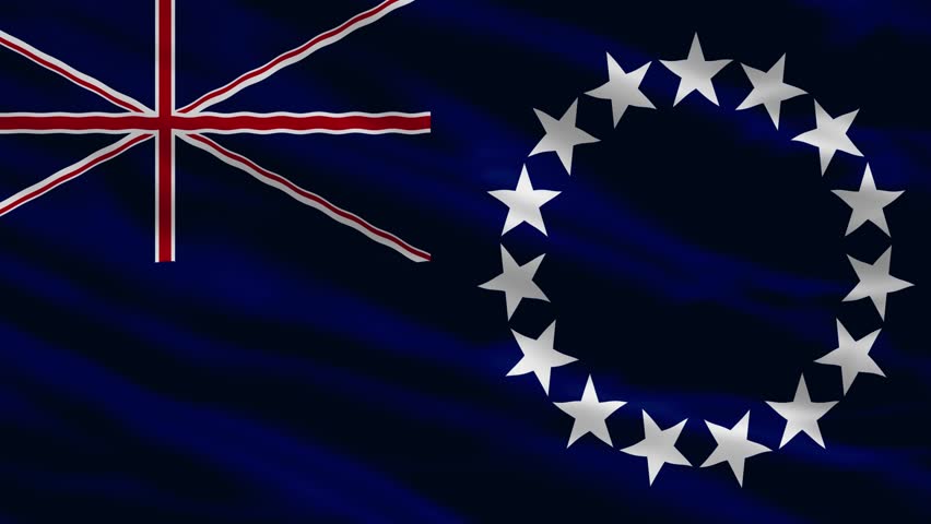 Cook Islands Flag Waving, British Blue Ensign with 15 Stars in a Circle and Union Jack Detail