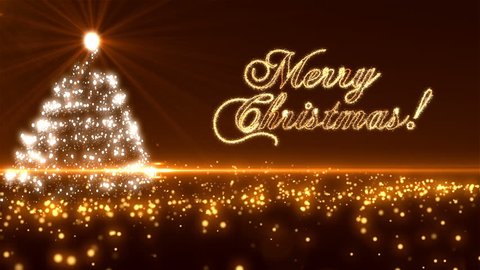 Loopable Animated Christmas Tree Background with  Merry Christmas Text Sparkling