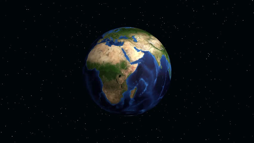 A digital animation zooms from space into Quebec, Canada, displaying local population statistics
