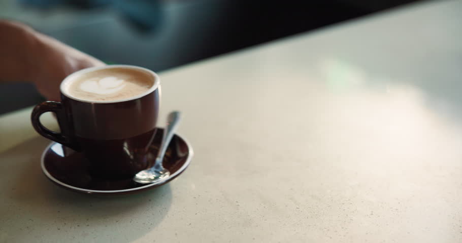 People, hands and coffee in cafe for order, hospitality industry and retail sale for offer. Giving drink, customer and barista in restaurant, service for latte purchase and support for small business