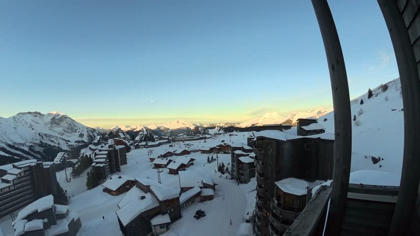 Rotating 360 Balcony Panorama Over Avoriaz Ski Resort in Winter