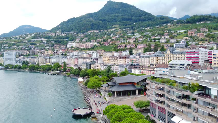 the picturesque Swiss town of Montreux situated at the foot of the Alpine peaks on the shores of Lake Geneva
