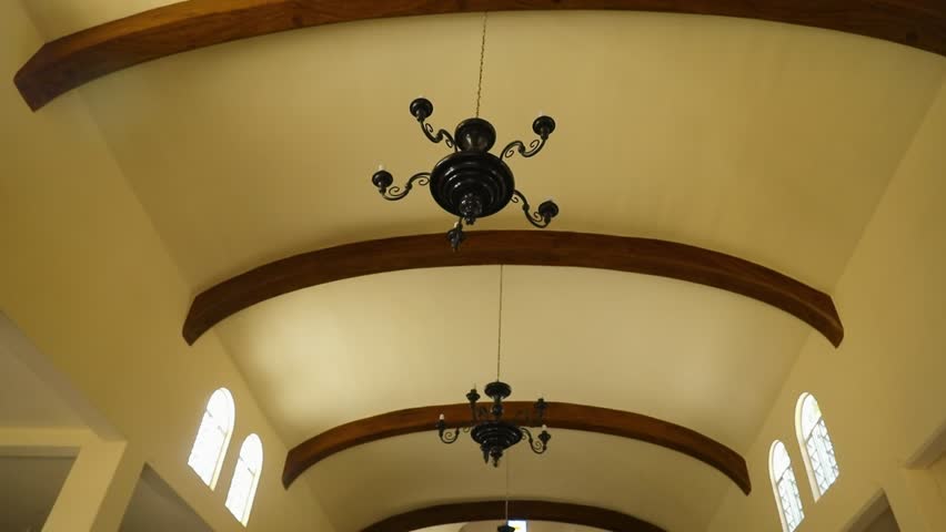Interior Of Iglesia De Yelapa In Yelapa, Jalisco, Mexico. Tilt-down shot