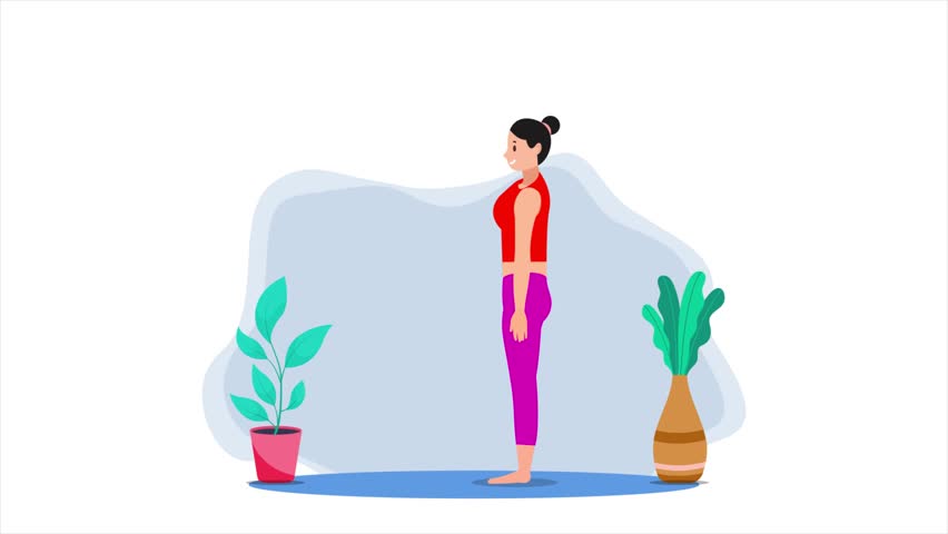 Woman cartoon character workout chair pose up and down. Motion Graphics Animation. Fitness, gym and exercise concept