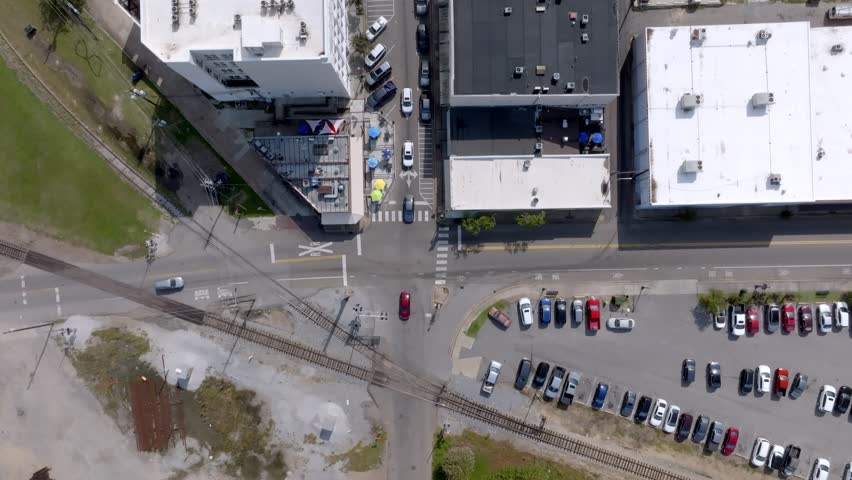 Downtown Hattiesburg, Mississippi with drone video overhead.