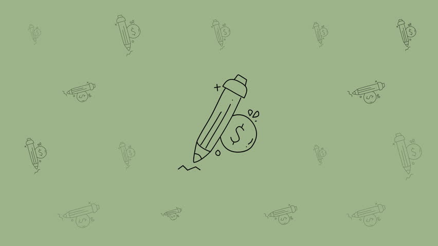 Finance doodle with handdrawn pencil money illustrations on light green ideal for financial blogs, articles, presentations, or educational materials.
