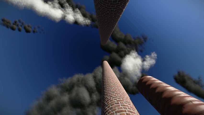 Huge chimneys belching smoke and polluting the environment.
