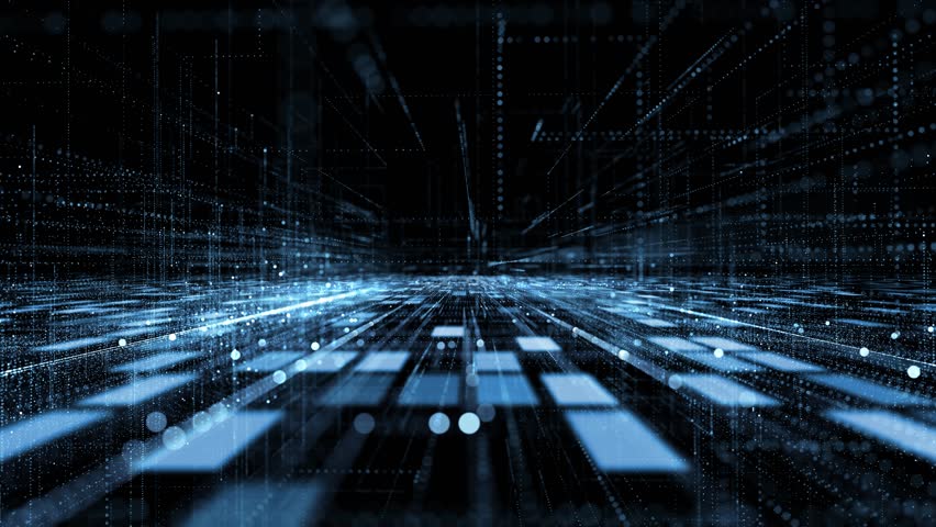  Futuristic digital network road with lines dots loop animation.