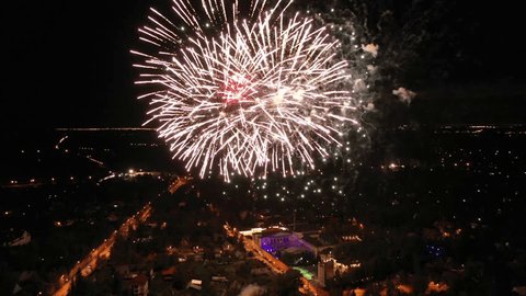Aerial View Fireworks Night Sky