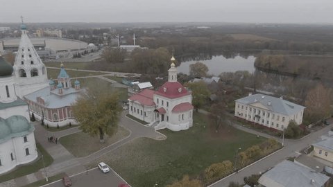 Aerial Circling above Kolomna Historic Churches D Log