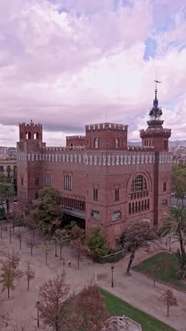 Aerial view of castle of the three dragons in barcelona