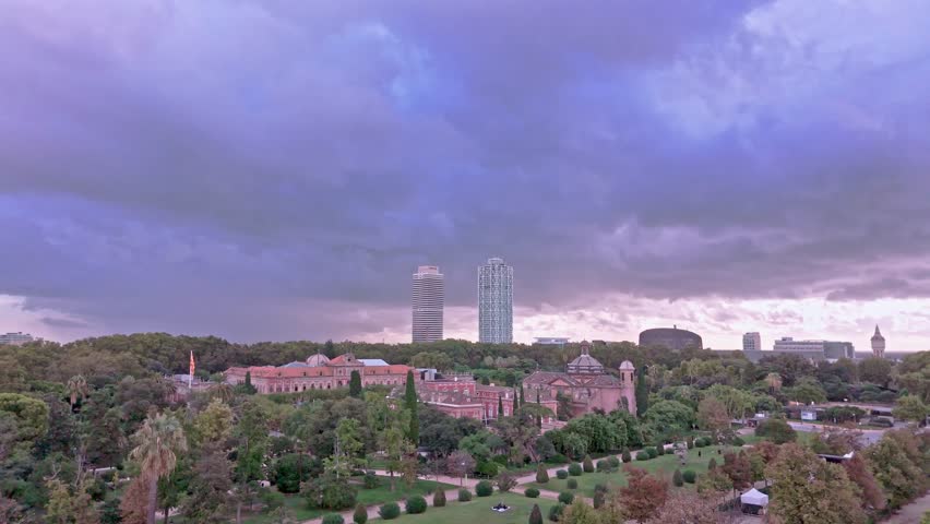 Dramatic overcast sky above parc de la ciutadella in barcelona