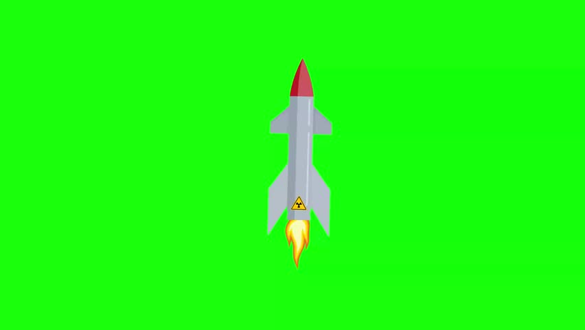 missile rocket nuclear bomb animated flying missile attack isolated green. nuclear ballistic movement in the sky animation 4k