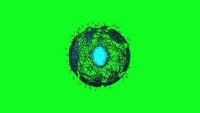 Abstract 3D Globe Network Wireframe Spinning on Green Screen Chroma Key Background. Abstract digital globe wireframe rotating and pulsing with light on a vibrant green screen background. Ideal for concepts of global connection, technology, data, or scientific research. - Powered by Shutterstock - Get 15% off with code: PIKWIZARD15