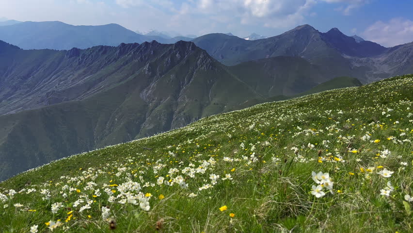 Mountain landscape in Parc national du Mercantour in the Alpes-Maritimes in France near the Col de Turini and the Fort de la Redoute.