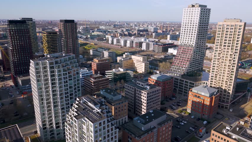 Amsterdam Zuidoost Aerial Cityscape, Housing Development of modern mixed-use skyscrapers