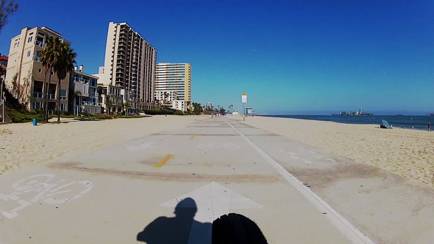 LONG BEACH, CA: May 5, 2013- The view of someone bicycling on the beach bike