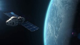 Modern scientific and educational international space satellite station flighting above earth planet. - Powered by Shutterstock - Get 15% off with code: PIKWIZARD15