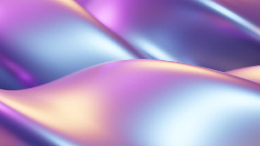 Abstract wave loop animation. 3D rendered background, flowing, fluid, twisted shapes with a metallic and iridescent texture. Smooth light gradient. Elegant live wallpaper and animated footage